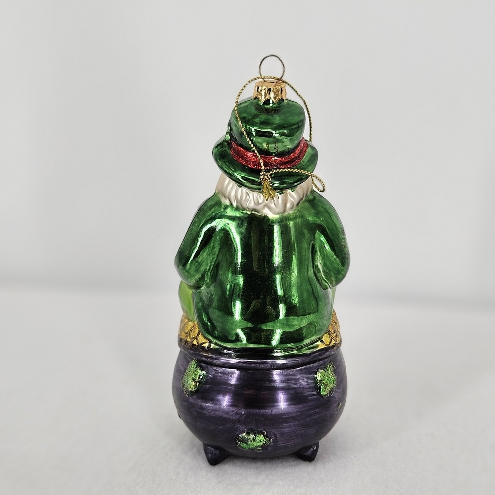 Blown‎ Glass Leprechaun Santa St Patrick's Day Christmas Ornament 6 In High - Picture 5 of 8